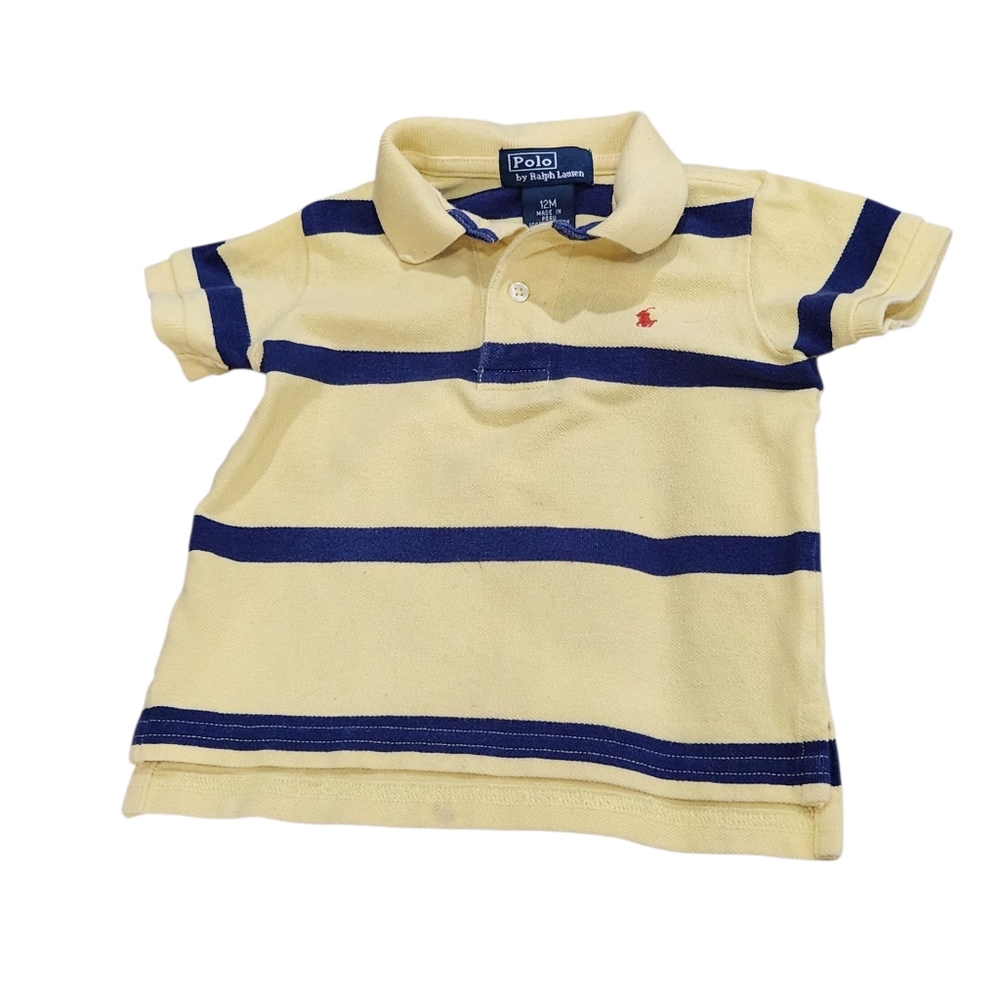 Vintage 12 M Polo by Ralph Lauren Kids Yellow Polo with Navy Stripes